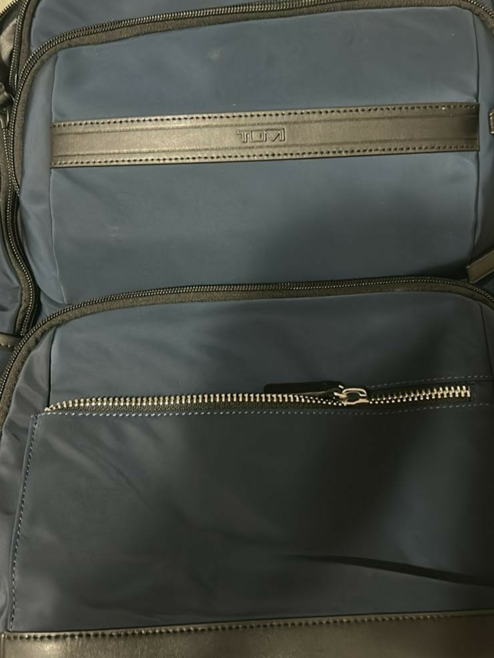 Tumi Navy Blue Alpha Bravo 17'' Backpack with Leather Trim